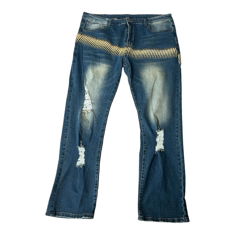 Jeans Wear‎ Men’s Vintage Embroidered Grunge Distressed Stretch Jeans Size 40